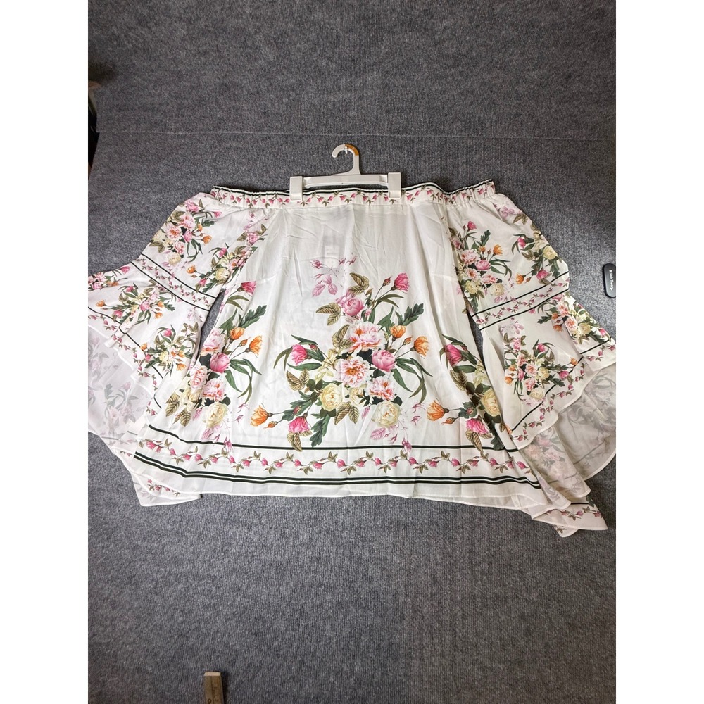 City Chic Tuscan Scarf Top Ivory Floral Off Shoulder Bell Sleeve XL 22 00202972